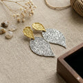 Matte Gold & Silver Leaf Earrings, Mixed Metal Turkish Dangles, Bold Two-Tone Statement Earrings