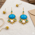 Antique Ottoman Turkish Style Chandelier Earrings – Blue Howlite, Pearl, Gold Plated Brass