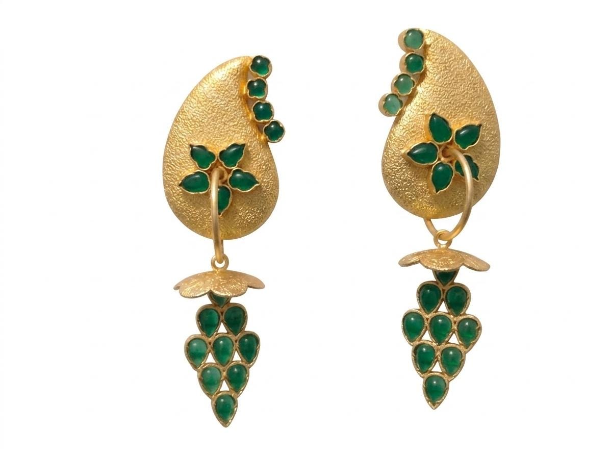 Green Agate Gold Plated Brass Dangle Earrings – Hypoallergenic Statement Jewelry