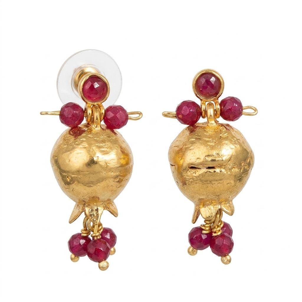 Pomegranate Earrings, Gold Plated Ruby Jade, Boho Chandelier Earrings