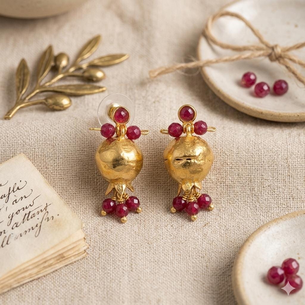 Pomegranate Earrings, Gold Plated Ruby Jade, Boho Chandelier Earrings