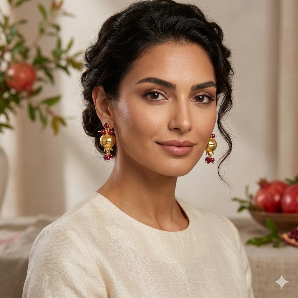 Pomegranate Earrings, Gold Plated Ruby Jade, Boho Chandelier Earrings