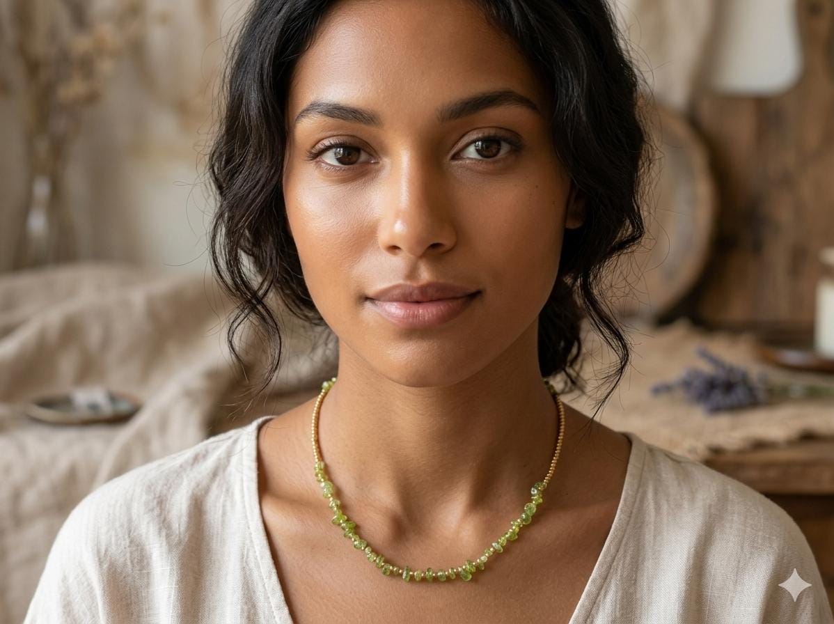 Handmade Peridot Necklace, Brass & Waxed Cord, Adjustable Jewelry