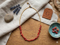 Macrame Coral Chip Necklace, Brass Beads, Adjustable Waxed Cord