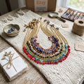 Macrame Gemstone Necklace, Brass Bead, Adjustable Waxed Cord