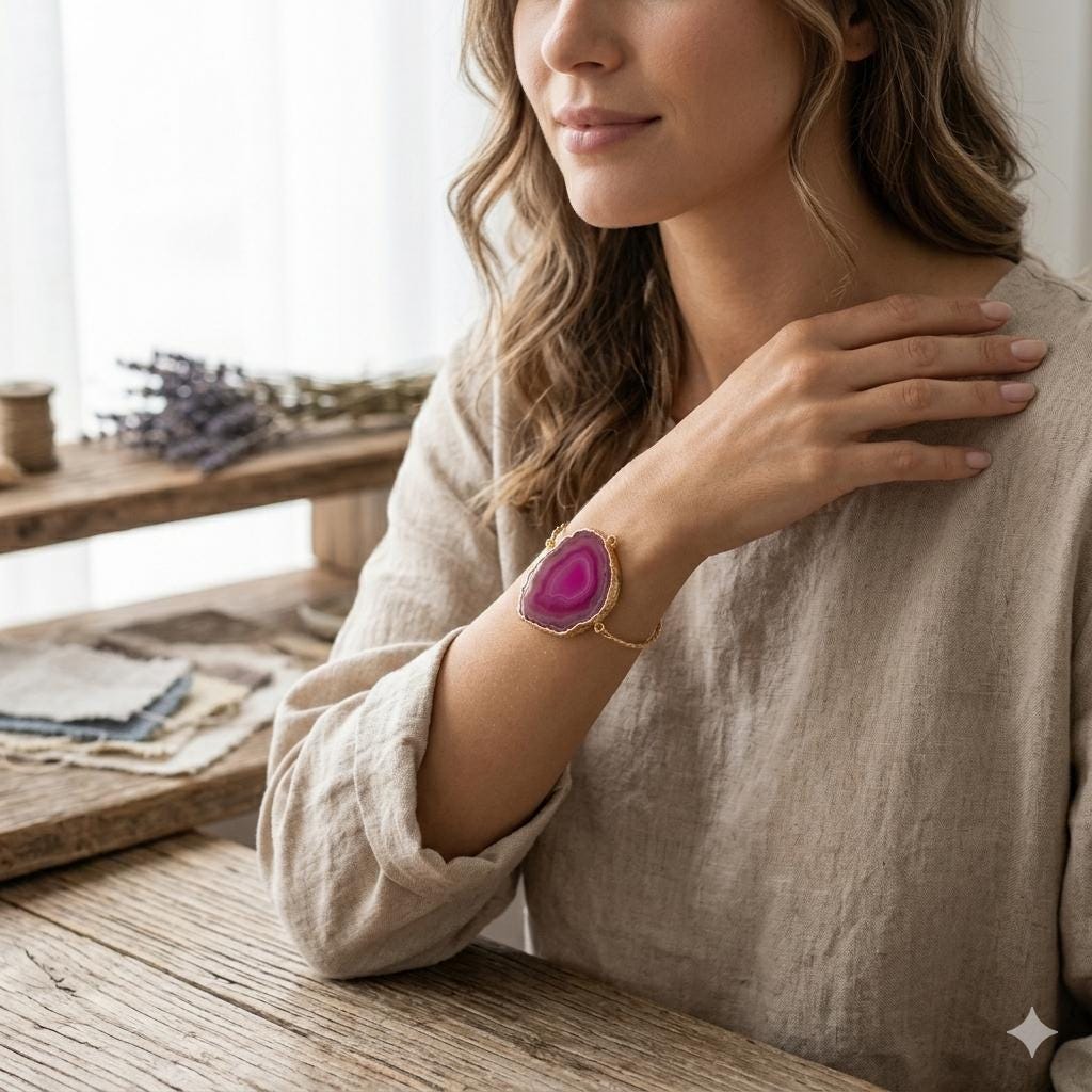 Pink Agate Turkish Gold Plated Brass Hinged Bracelet – Unique Statement Jewelry