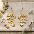 Brass Gold Plated Leaf Dangle Earrings – Boho Chic Hypoallergenic Lightweight Jewelry
