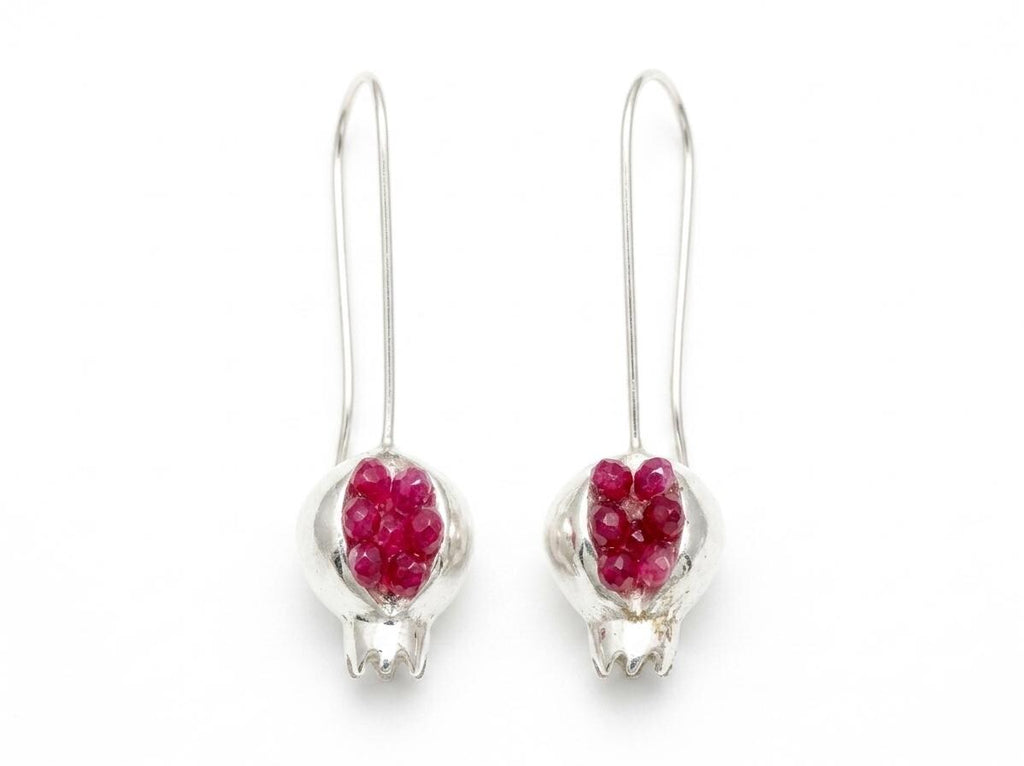 Pomegranate Ruby Jade Earrings: Boho Silver Plated Abundance Jewelry
