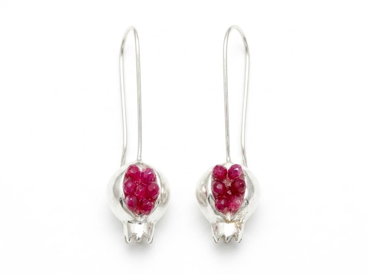 Pomegranate Ruby Jade Earrings: Boho Silver Plated Abundance Jewelry