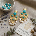 Gold Plated Hamsa Earrings: Blue Howlite, Pearl Chandelier Earrings