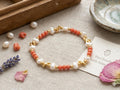 Gold Plated Dragonfly Bracelet: Orange Crystal, Pearl, Adjustable Turkish Jewelry