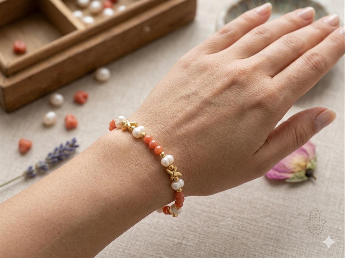 Gold Plated Dragonfly Bracelet: Orange Crystal, Pearl, Adjustable Turkish Jewelry