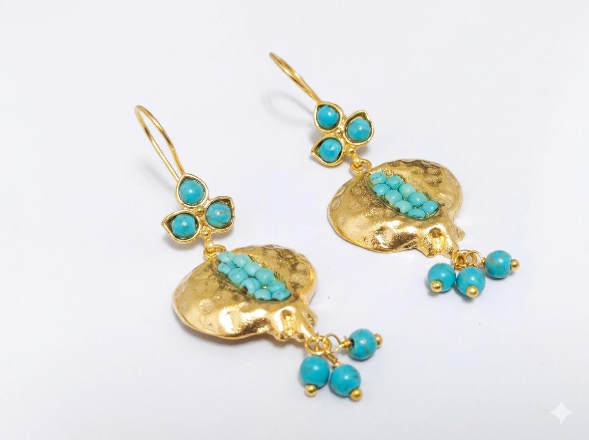 Pomegranate Earrings with Blue Howlite, Boho Ottoman Dangle Jewelry - Hypoallergenic, Gift Packaging Included, Lightweight