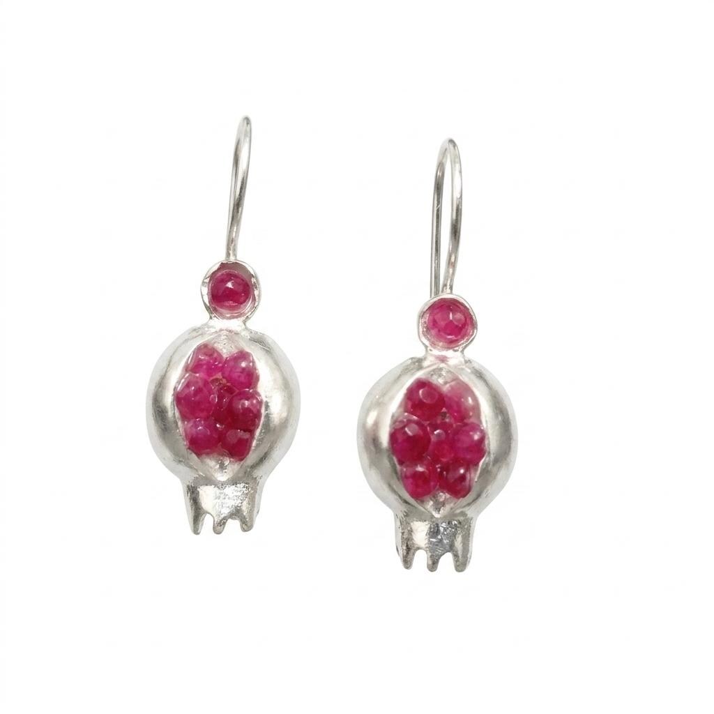 Pomegranate Seed Earrings: Ruby Jade Bronze Silver Plated Boho Chic Style