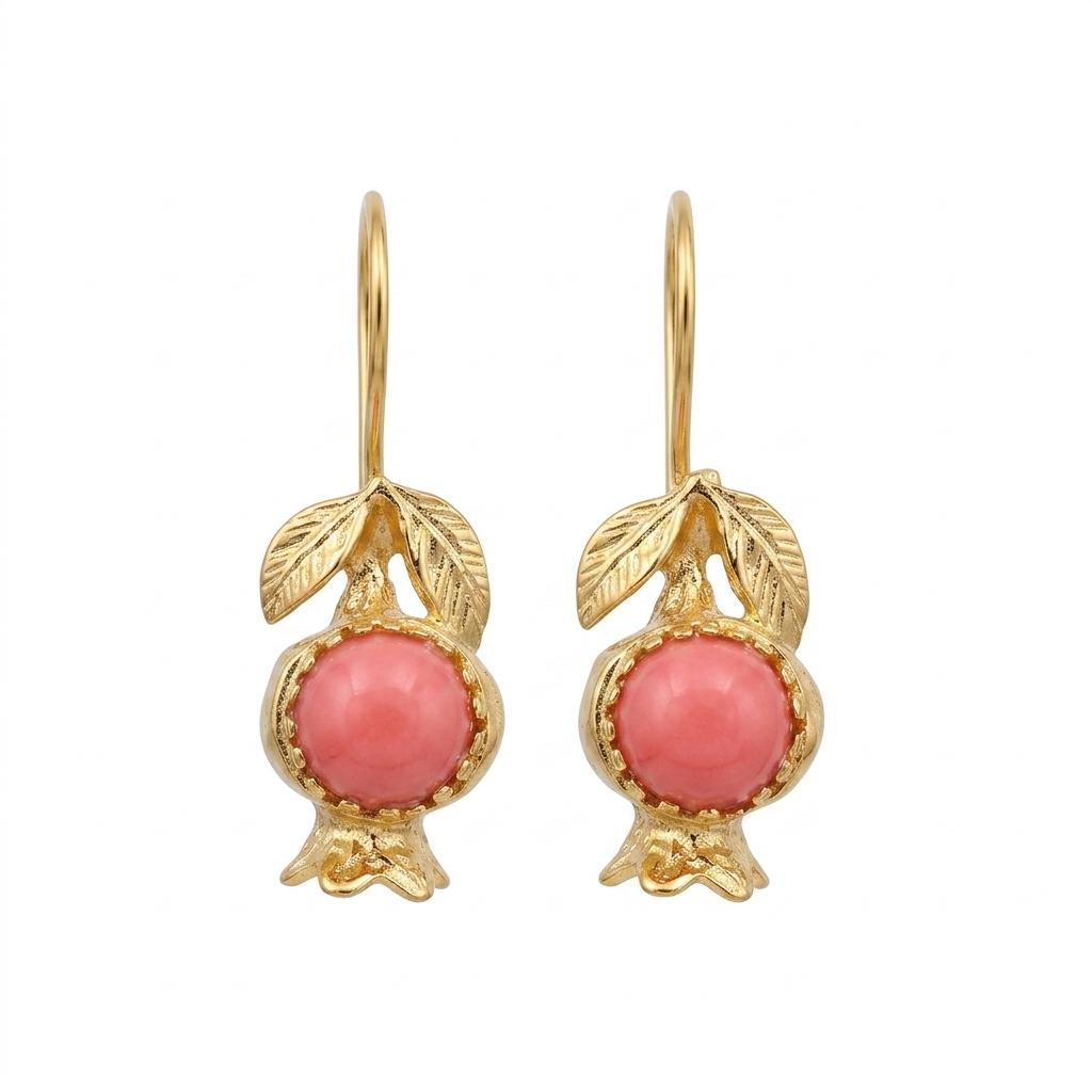 Gold Plated Bronze Pomegranate Earrings – Boho Chic Style, Hypoallergenic Snake Hook