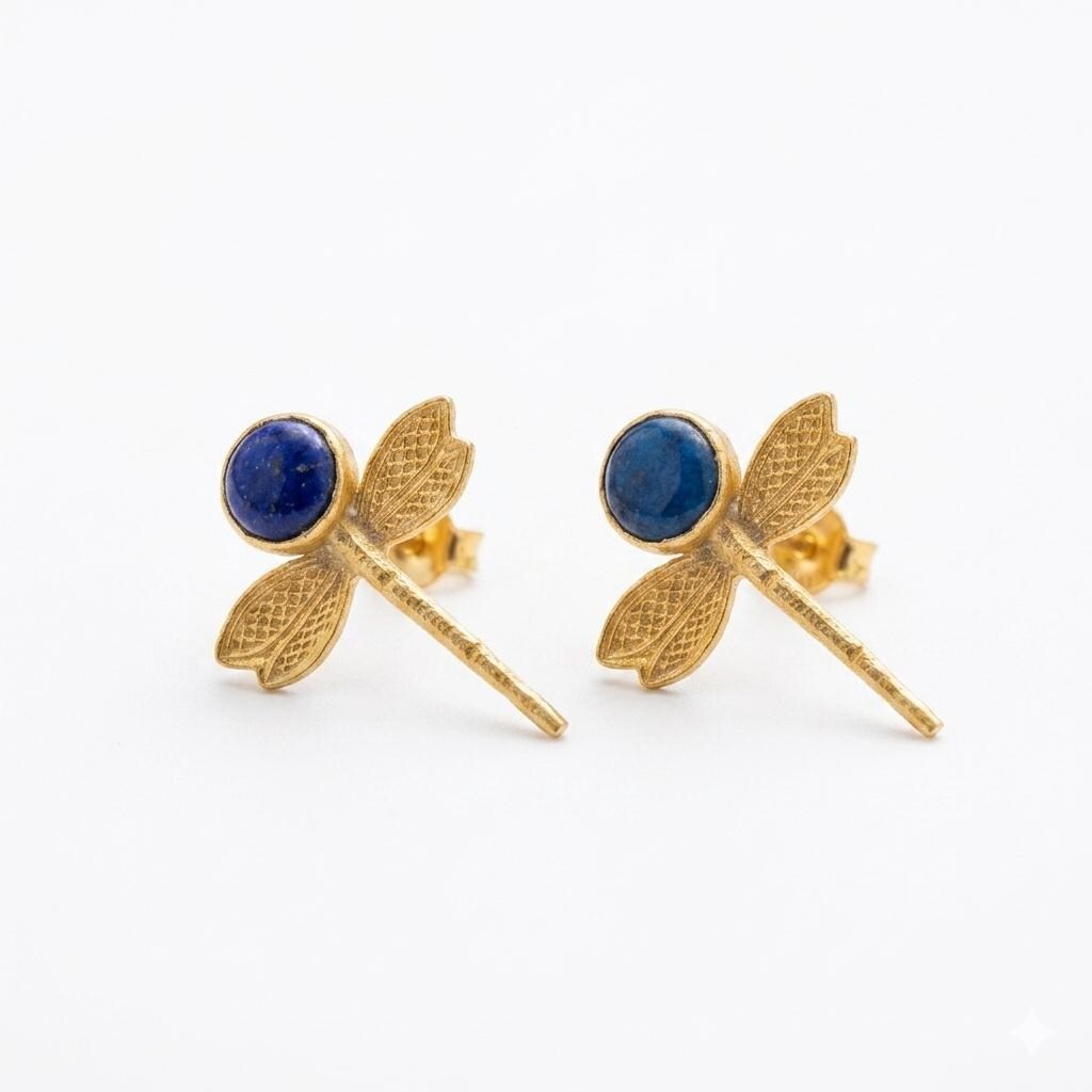 Gold Plated Blue Jade Dragonfly Earrings – Ottoman Style Dangle Jewelry