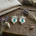 Silver Plated Pomegranate Earrings, Turquoise Boho Dangle Earrings