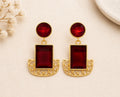 Gold Plated Geometric Garnet Chandelier Earrings – Hypoallergenic Dangle Jewelry