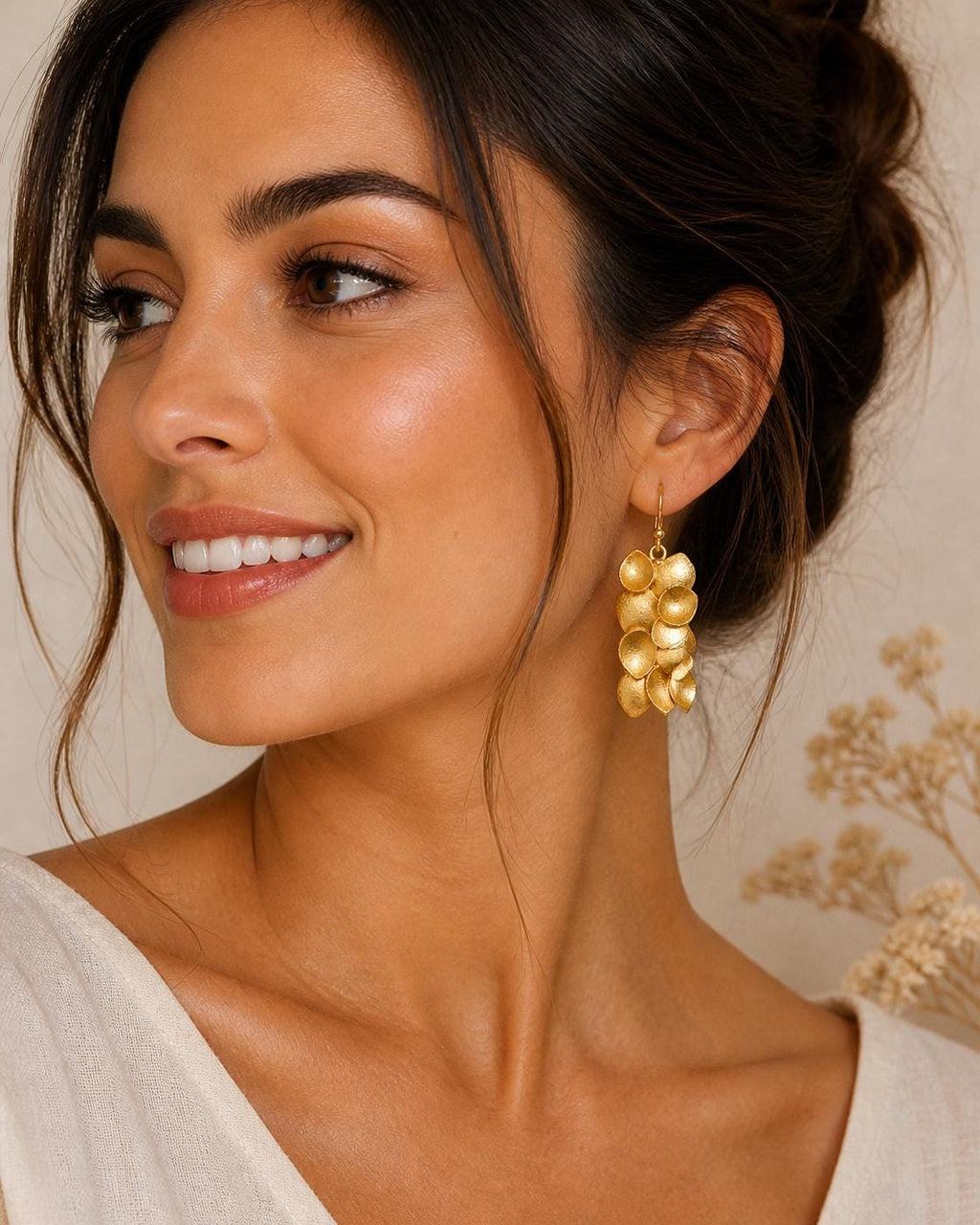Gold Plated Brass Chandelier Earrings, Hip Allergenic Geometric Dangle Earrings