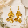 Gold Plated Botanic Clover Dangle Earrings – Hypoallergenic Brass Design (6.5cm Length)