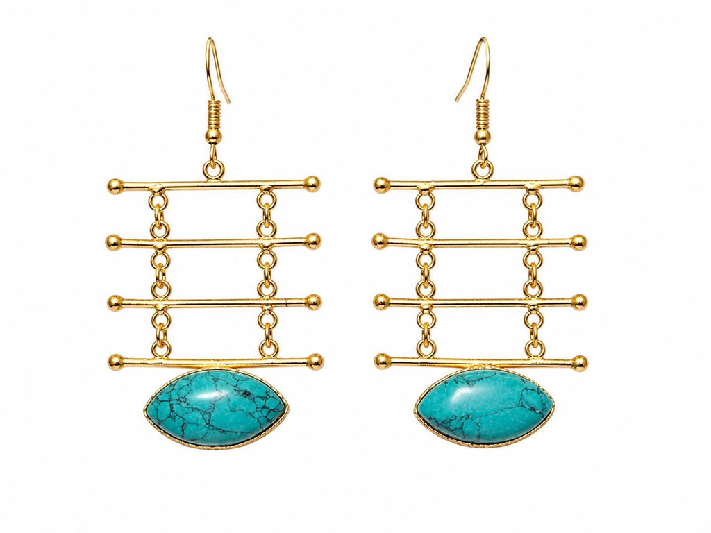 Turquoise Howlite Chandelier Earrings, Gold Plated Brass
