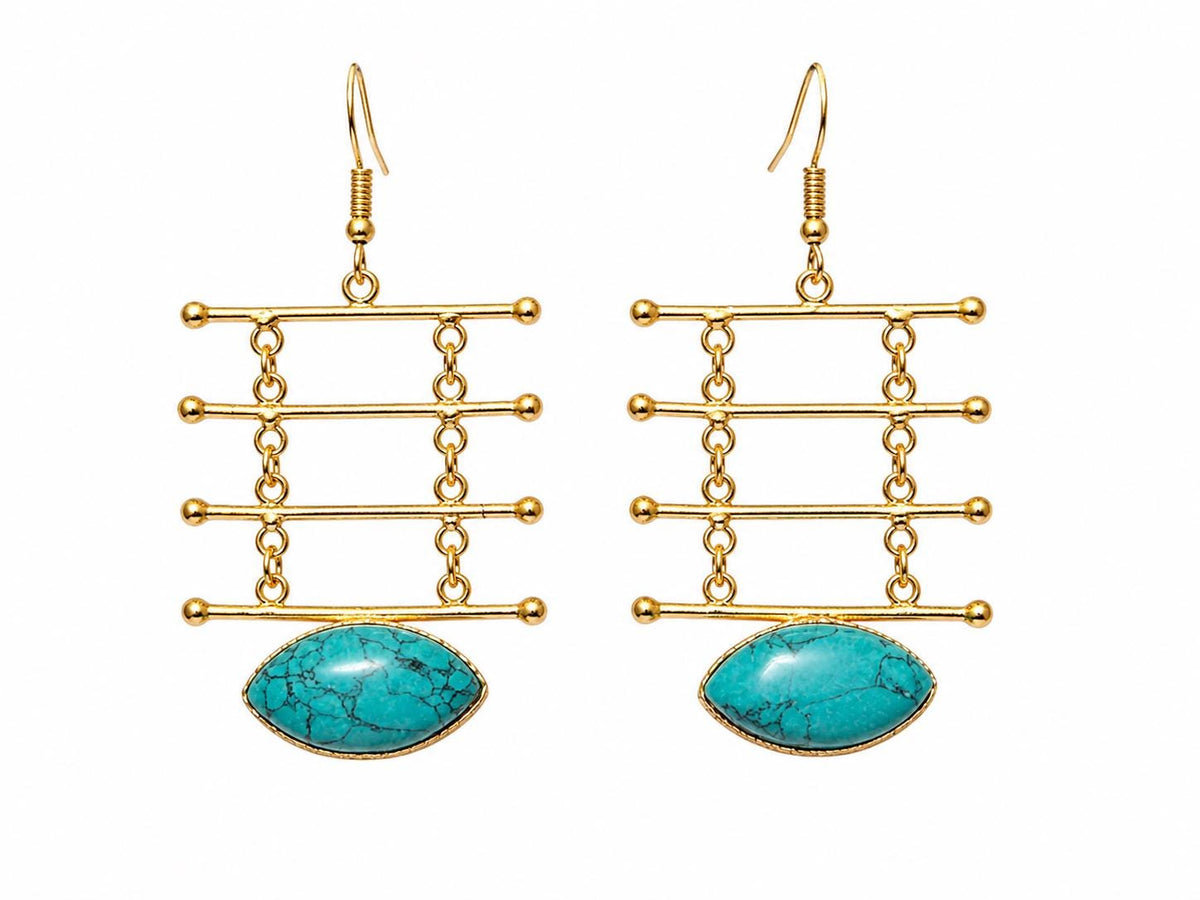Turquoise Howlite Chandelier Earrings, Gold Plated Brass