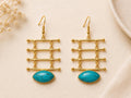 Turquoise Howlite Chandelier Earrings, Gold Plated Brass