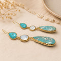 Teardrop Howlite Earrings, Pearl Dangle, Gold Plated