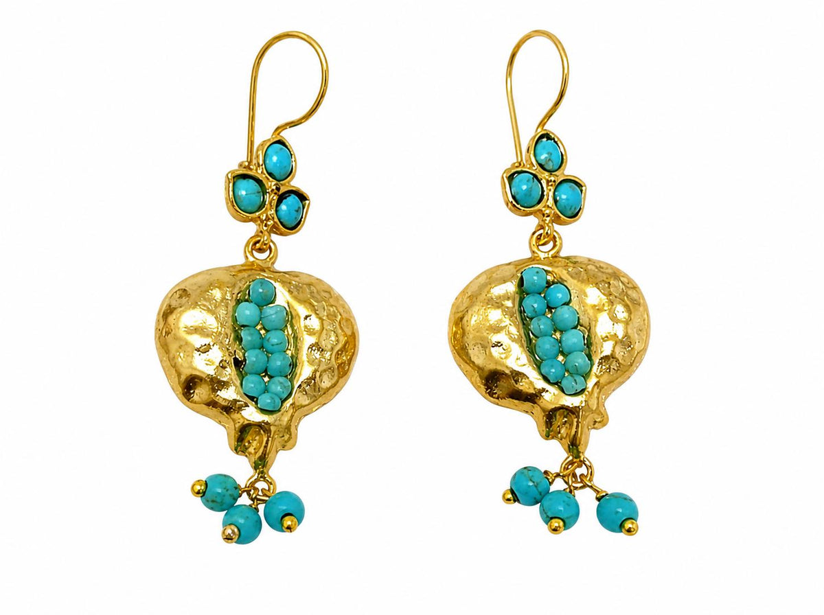 Boho Chic Gold Plated Pomegranate Earrings – Blue Howlite Ottoman Dangles
