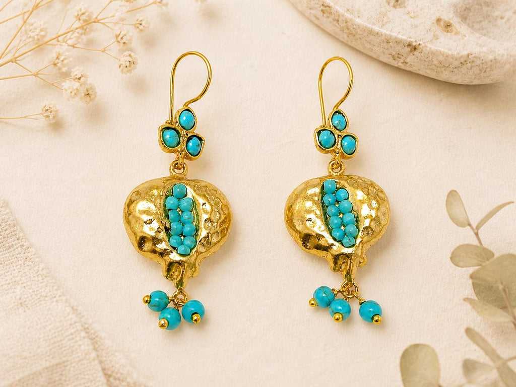 Boho Chic Gold Plated Pomegranate Earrings – Blue Howlite Ottoman Dangles