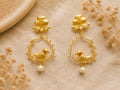 Gold Plated Brass Bird Earrings with Bougainvillea Stone, Hypoallergenic, Gift Packaging Included