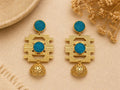 Blue Druzy Chandelier Earrings – Gold Plated Jhumka Dangles, Openwork Design
