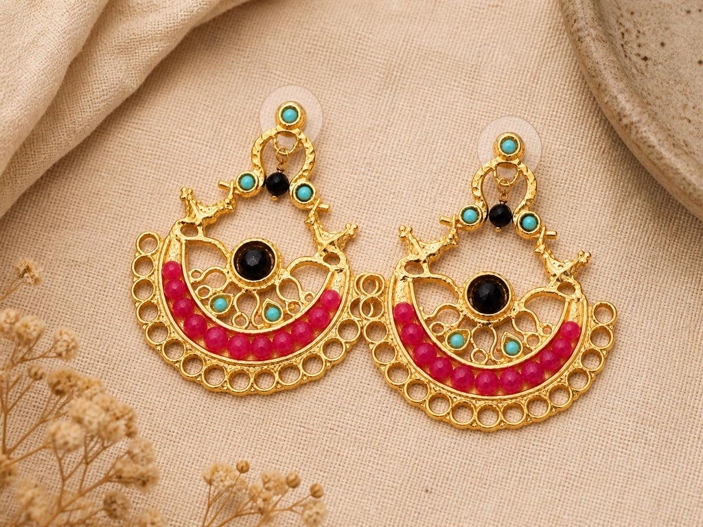 Turkish Chandelier Earrings, Agate, Howlite, Bird Design