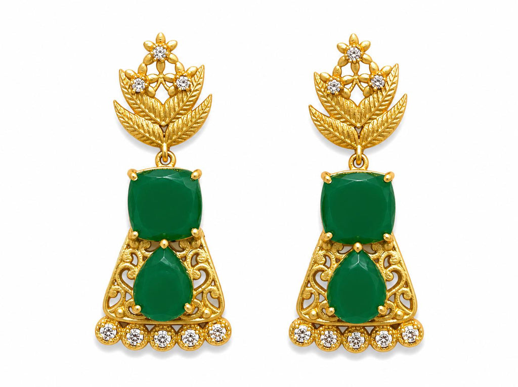 Green Agate Dangle Earrings, Gold Plated, Roxelana Jewelry