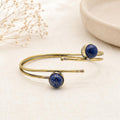 Handcrafted Tribal Brass Cuff Bracelet with Double Lapis Stone – Adjustable Boho Indian Style
