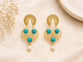 Gold Plated Blue Howlite Agate Dangle Earrings - Hypoallergenic Brass Design - Gift Bag Included