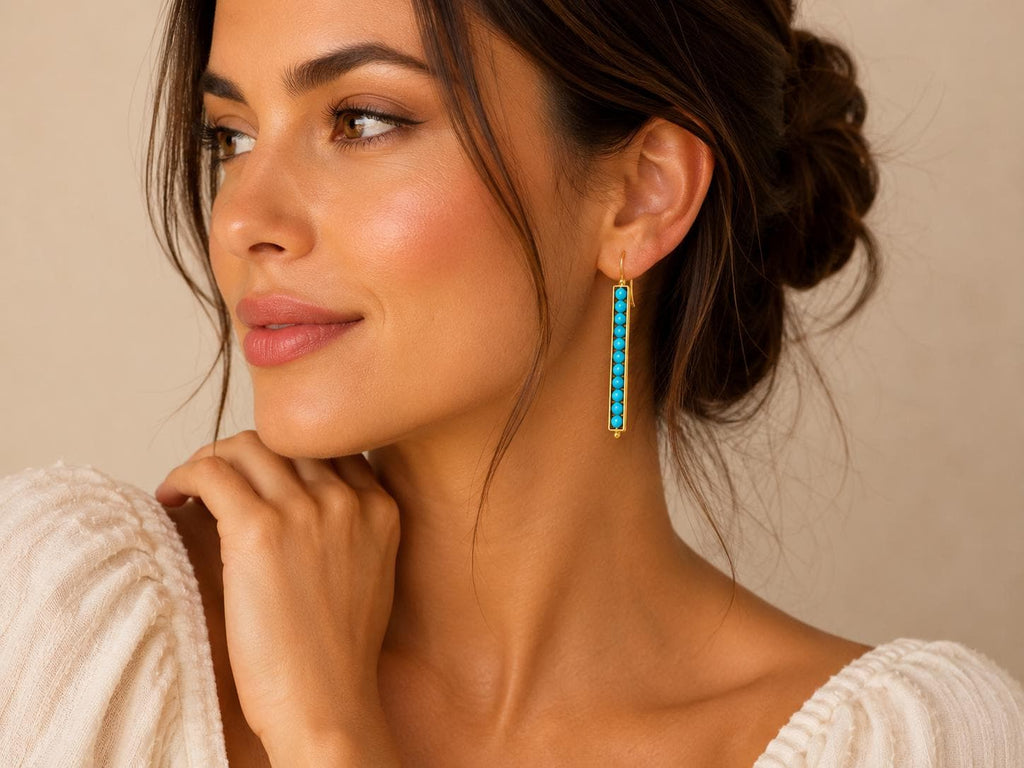 Blue Howlite Seed Pod Earrings: Gold Plated Bronze, Fertility & Prosperity Boho Turkish Gemstone