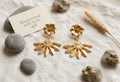 Gold Plated Flower Chandelier Earrings, Hammered Boho Jewelry