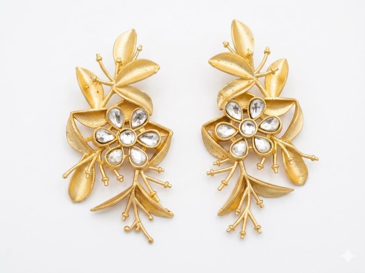 Exquisite Gold Plated Flower Crystal Chandelier Earrings with Leaves - Hypoallergenic, Gift Packaging Included