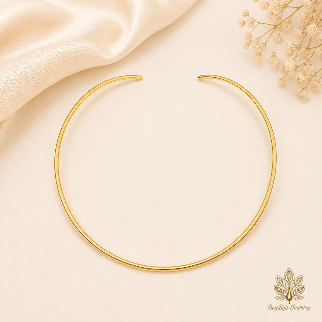Polished Brass Choker – Minimalist Turkish Neck Ring for Charms, Pendants