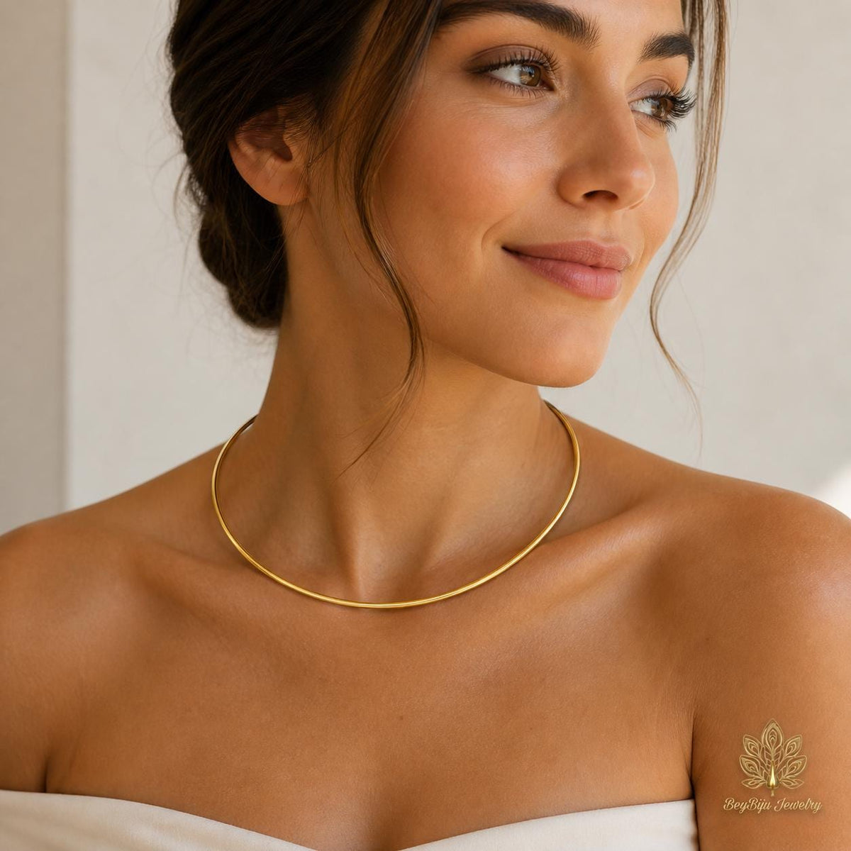 Polished Brass Choker – Minimalist Turkish Neck Ring for Charms, Pendants