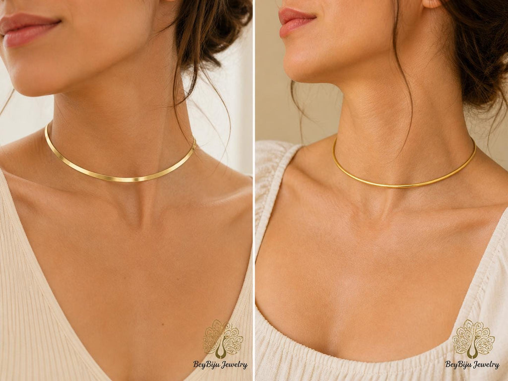 Polished Brass Open Choker Necklace: Minimalist Turkish Jewelry for Charms, Pendants