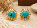 Blue Howlite Stud Earrings, Gold Plated Brass, Hypoallergenic