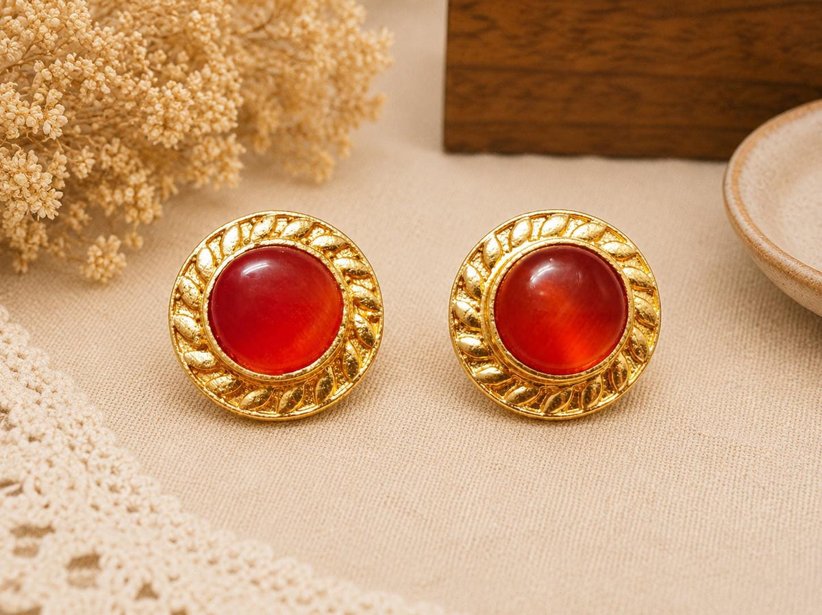 Dainty Gold Plated Cat Eye Stud Earrings with Black Bag and Gift Envelope