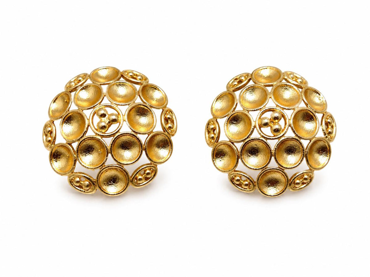 Gold Plated Openwork Earrings, Boho Lace Studs