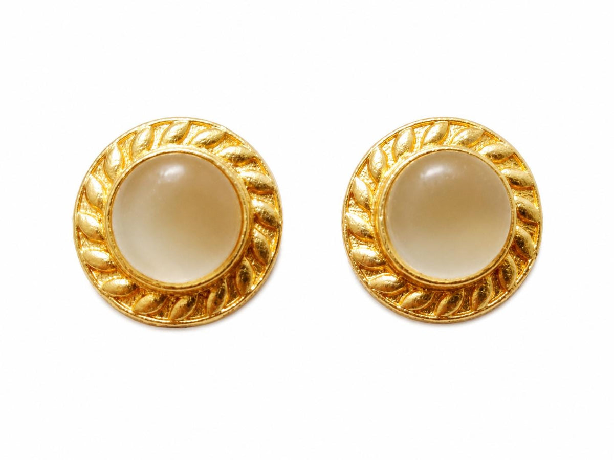 White Cat Eye Stud Earrings, Gold Plated Brass, Dainty Round Posts