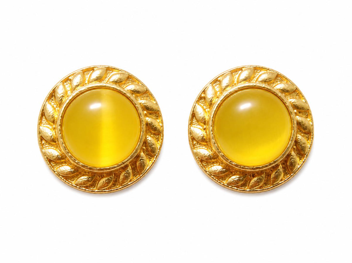 Dainty Yellow Cat Eye Stud Earrings, Gold Plated Brass