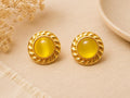 Dainty Yellow Cat Eye Stud Earrings, Gold Plated Brass