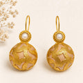 Ottoman Pearl Dangle Earrings, Turkish Beige Silk, Gold Plated