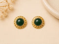 Green Agate Stud Earrings, Gold Plated Brass, Artisan Jewelry
